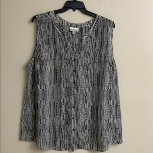 Sheer black and white button down sleeveless top